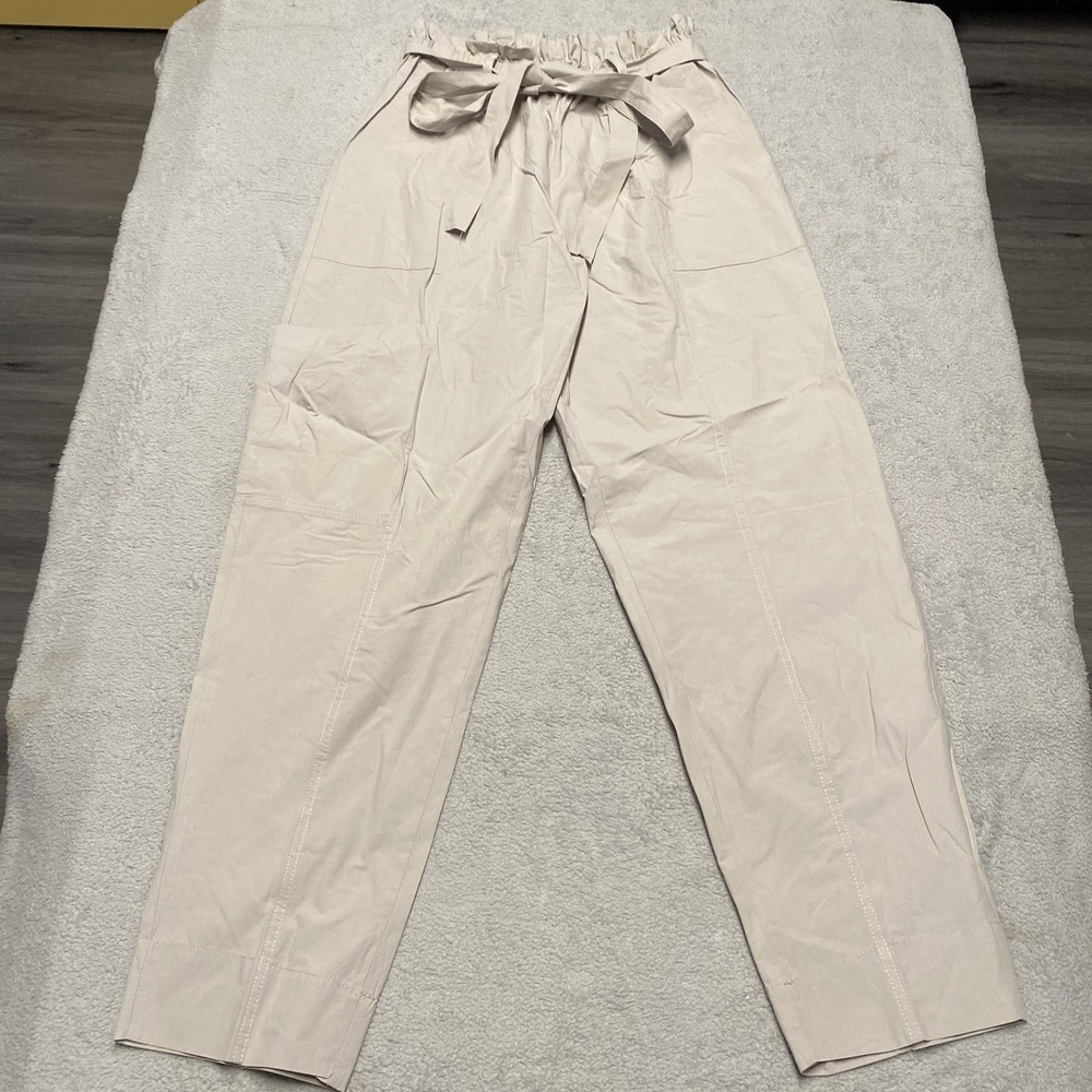 Urban Alembika Pants Women 7 Beige Gray Belted Tie Waist Tapered Cargo Lagenlook